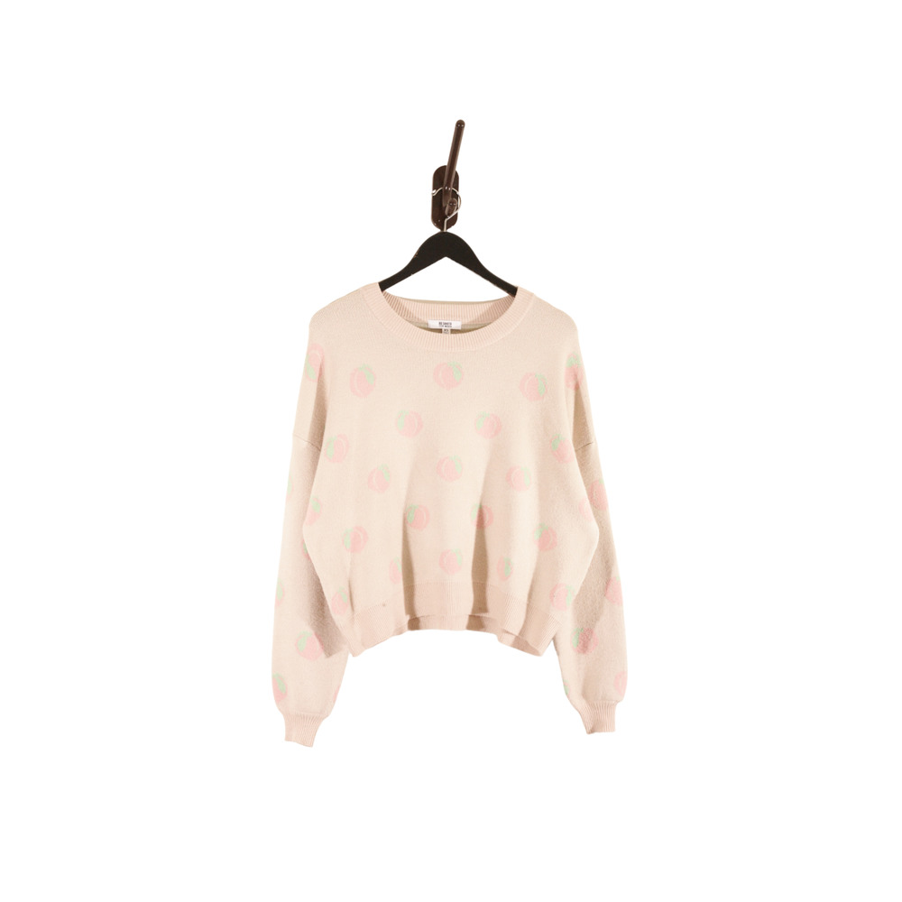 Steve Madden BB Dakota Fruit Jacquard Sweater Peach Apricot Boxy XS Oversize